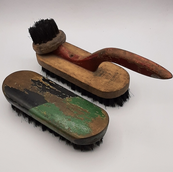 Antique Solid Wood Shoe Boot Cleaning Polishing Brush Made in Canada Set of 2 - Picture 1 of 5